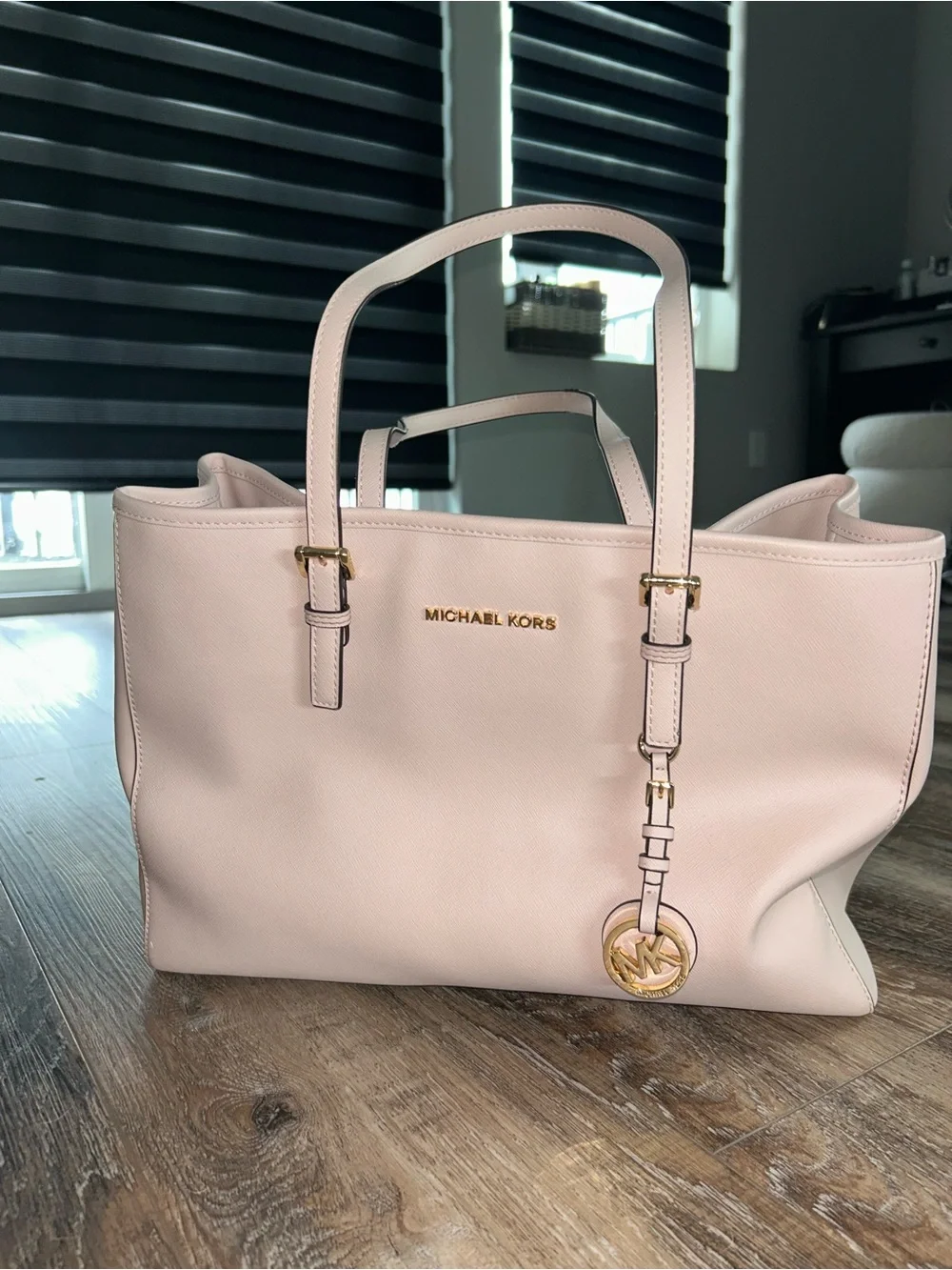 Michael Kors Light Pink Leather Tote with Gold Accents